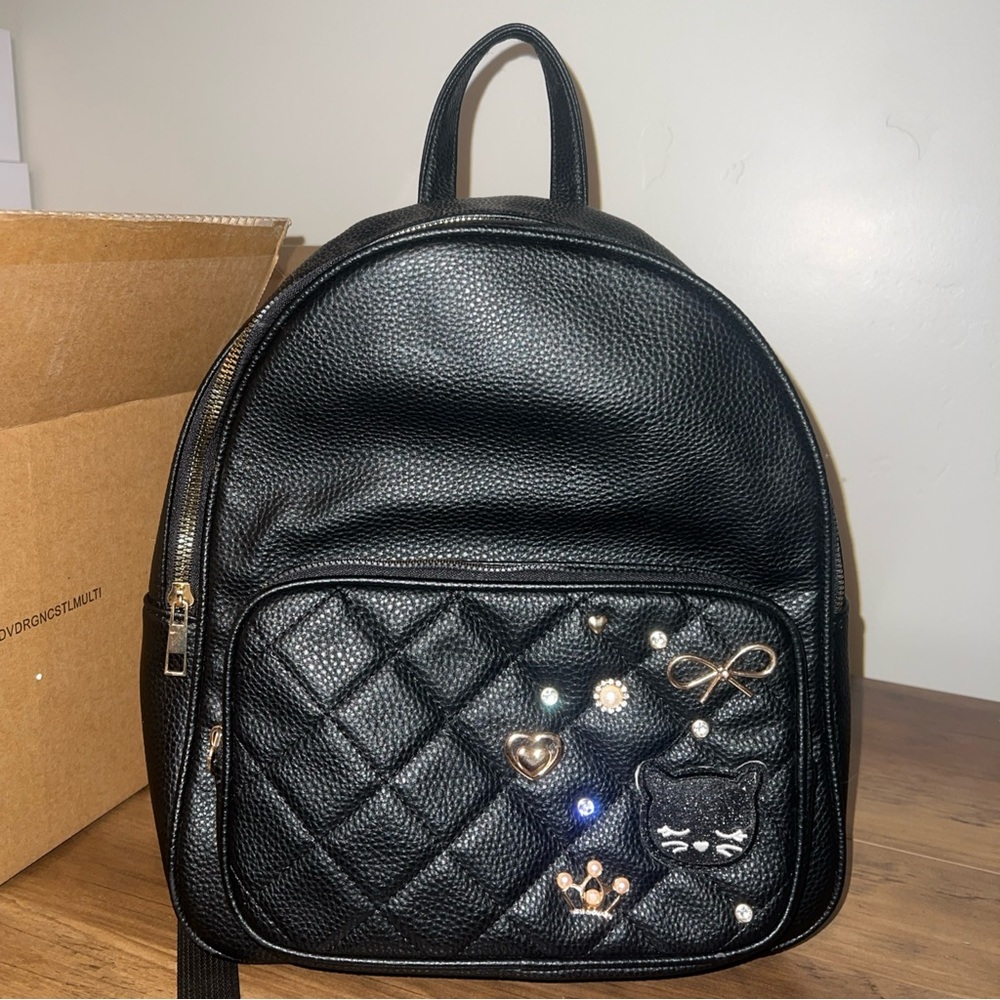 Under One Sky Black Cat Gold Charms Backpack
